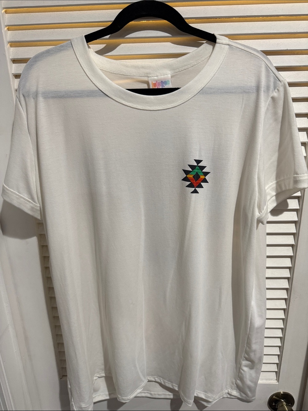 LuLaRoe White Tee with Rainbow Logo
